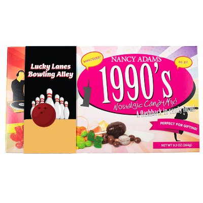 Full color white nancy adams 1990's nostalgic candy box imprint.